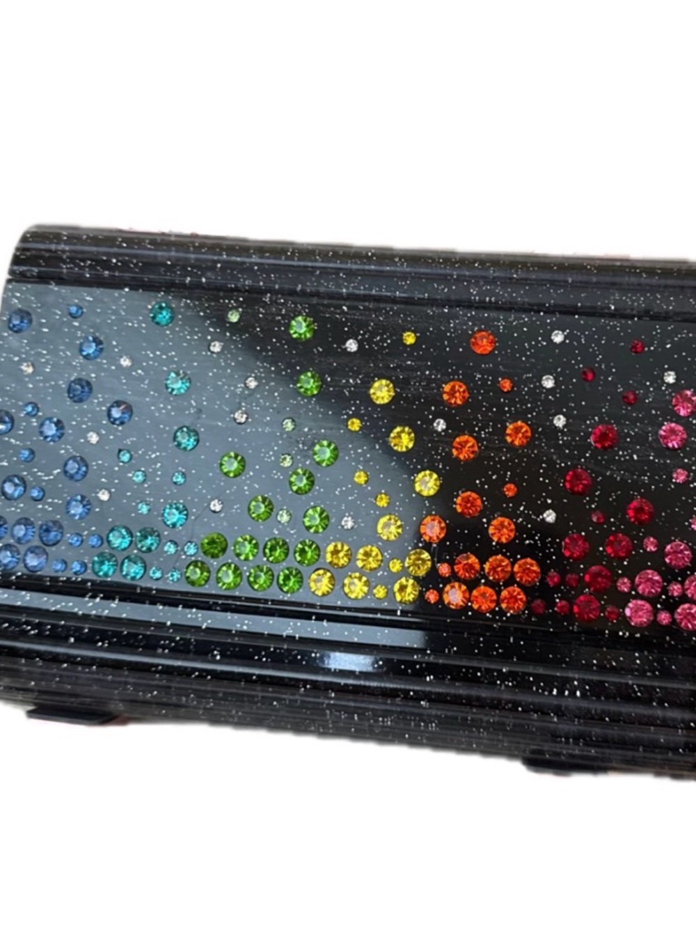 Kurt Geiger Black Clutch with Rainbow Crystal Dots